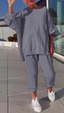 Fongt New Casual Solid Color Collar Long-Sleeved Top Sports Trouser Suit Women