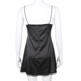 מתוק ספגטי רצועת תחרה סאטן Cami שמלות בציר עמוק V-צוואר סדק אונליין סקסי המפלגה שמלת Y2K תלבושות