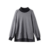 Streetwear Loose Solid Color Stylish Asymmetrical Split Pullovers Spring Autumn Turtleneck Patchwork Korean Sweatshirts-Outfit