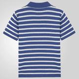 Fongt Men's Summer New Overturned Knits Blue Striped Business Polo Shirts Men's