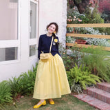 Fongt Medium Long Swing A Word Umbrella Skirt Women Summer Small College Wind Tight Waist Yellow Skirt