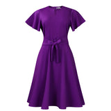 Fongt Women's 2025 Summer Fashion Temperament Solid Color Bonded Short Sleeves Grand Dress