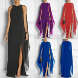 Sexy Evening Party Dress 2020 Summer Chiffon Patchwork Long Sleeve Loose Dress Ladies High Slit Solid Maxi Dress