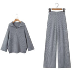 Fongt Women's INS Burst Street Style Loose-Fitting Collar High-Waisted Trousers Knitted Sweater Set