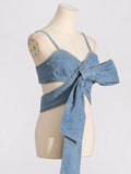 Fongt Top 20 Spring Summer 24 New Fashion Bow Design Sense Denim Strapless Sling-Outfit