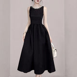 Fongt 2025 New Summer Black Dress Female Light Luxury Hepburn Style Temperament Thin Vest Skirt