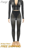 Sparkle Crystal Pants Set Outfits New Spring See Through Rhinestone Studded Crop Top And Legging Set Party Club
