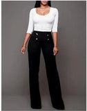 Fongt Early Autumn New Solid Color Bhabred Decorative Button Straight High Waist Broad Leg Female