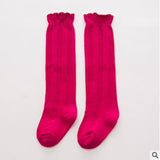 1 Pair Spring Autumn Winter Cotton Lace Double Needle Children Breathable Socks Solid Baby Girls Knee Socks