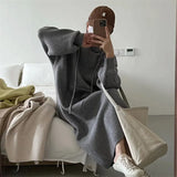 Fongt In The Long Bathroom Dress Female Autumn Dong 2024 New Loose Knit Wool Dress With Dress Inside Thick-Outfit