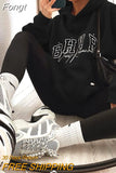 Hoodies Women Vintage 2023 Letter Print Hooded Shirt Long Sleeve Loose Pullover Streetwear Winter Oversized Sweatshirt