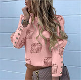 Work Wear Women Blouses Long Sleeve Back Metal Buttons Shirt Casual O-Neck Plus Size Size Tops Fall Blouse Office