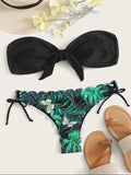 Bikini 2022 Woman Sexy Front Lace Up Tie Strapless Leopard Swimsuit Female Push Up Ruffled Bow Bathing Suit Thong