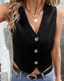Fongt Women's Cotton Buttonless Sleeveless V Collar Vest Vest Women's Clothing