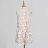 Fongt Sweet Style Dress Women 2025 Spring And Summer New Fresh Pearl Flowers Splicing Design Short
