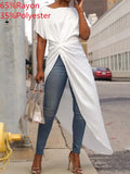 2022 Summer Women Asymmetrical Blouse Sexy Split Hem Striped Party Tops Long Ladies Office Shirt Ladies Tunic Blusas