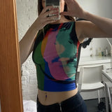Women’s Crop Top Fashion Abstract Printing Vest Causal Round Neck Exposed Navel Sleeveless Tops Casual Outfits Streetwear
