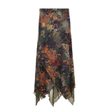 Fongt Vintage Crumbat Splicing Half-Body Skirt Holiday High-Waisted Thin A-Shaped Skirt New Mid-Long Skirt