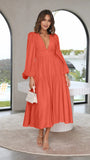 Fongt Autumn And Winter V Collar Waist Show Thin Pleated Long Sleeve Small Fresh Dress Female 23051-Outfit