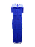 Fongt Mesh Splicing Tuxedo Round Collar Dress High Waist Repair Dinner Sexy Ass Skirt Dresses