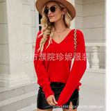 Fongt Autumn New Imitation Marinose Sweater Female Solid Color Long-Sleeved V-Neck Loose Large-Size Woman