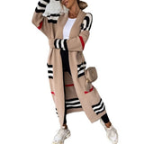 Fongt Long Striped Knitted Cardigan Large Version Of Loose Long-Sleeved Sweater Coat Woman