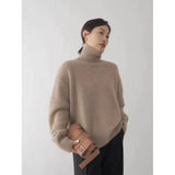 Fongt 2025 New Thick Solid-Colored Cashmere Knitted Shirt Women High-Collar Short-Sleeve Loose Lazy Sweater