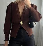 Fongt Color V-Neck Long Sleeve Open Shirt 2025 Spring And Autumn Temperament V Collar A Buckle Long Sleeve Waist Top
