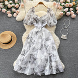 Fongt Coat Collar Fairy Summer Dress Design Dress Waist Ink Niche New Dress Print
