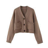 Women Fashion Single Breasted Knitted Cardigan Sweater Vintage Long Sleeve Loose Female Outerwear Chic