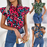 Fongt Wind Shooting Spring And Summer Leisure Leopard Wood Ear With Chiffon Shirts Women's Clothing