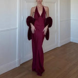 Fongt Fashion Irregular Sleeve Slanted Shoulder High-End Evening Dress