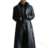 Fongt Men's Fashion Domineering Temperament Pure Color Trench Coat Of Body-In-Wear Leather Men's Jacket