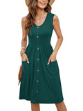 Fongt Dress Casual Fashion Foldless Sleeveless Buckle Long With Pocket