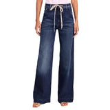 Fongt 2025 New Women's Wear With Elastic Jeans Straight Temperament Broad Leg Trousers