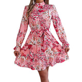 Shooting Autumn And Winter Elegant Lead Flowers To Close The Waist Long-Sleeved Lotus Leaf Side A Dress Women's
