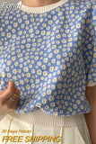 Spring Summer Korean Fashion Clothes Women Casual Jacquard Pullovers Sweater Short Sleeve Knitted Tops Female Pull