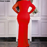 Black Bodycon Long Sleeve Maxi Dress African Dresses for Women 2022 African Clothes Dashiki Sexy Split Gown Robe Africaine