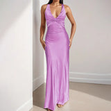 Fongt 2025 New Women's Sexy V-Neck Folding Slimming Fashion Dress