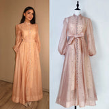 Fongt Standing Collar Nails Drilled Full Of Star Buckle Lantern Sleeves Tied With Waist Temperament Dress Famous Party Dress Dress