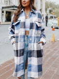 The Ins Hot Autumn Street Lapel Loose Women's Plaid Coat Long Coat-Outfit
