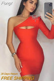 New Style Women's Rhinestone Tassel Mini Sexy Irregular Single-sleeved Bandage Dress Celebrity Runway Party
