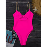 Solid Underwire One Piece Swimsuit Women Black Cut Out Metal Strap Push Up High Waist Swimsuit Bathing Suit Monokini