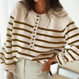 Sleeve Striped Patchwork Jumpers Ladies Loose Knitted