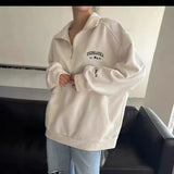 Fongt Women's Casual Half-Zip Embroidery Loose Long-Sleeved Eds