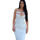 Fongt Color Sexy Hollow Bosom Sling With Dingy Fish Bone Blouse Blouse Woman Z0783