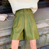 Fashion PU Leather Shorts Women's Autumn Winter Bermuda Elastic Waist Loose Five Points Leather Trouser Plus Size