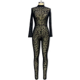 Fongt Women's Jumpsuits Slim Long-Sleeved Sexy Velvet Perspective Thin Jumpsuit