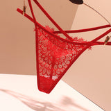 Fongt Sexy Embroidery Cross-Band Incognito Thin Lace Tone Transparent Low-Rise Hollow Tpants