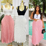 Fongt Fashion Folding Wave Half-Dress French Sweet High-Waisted A-Shaped Skirt Mid-Long Folds Skirt